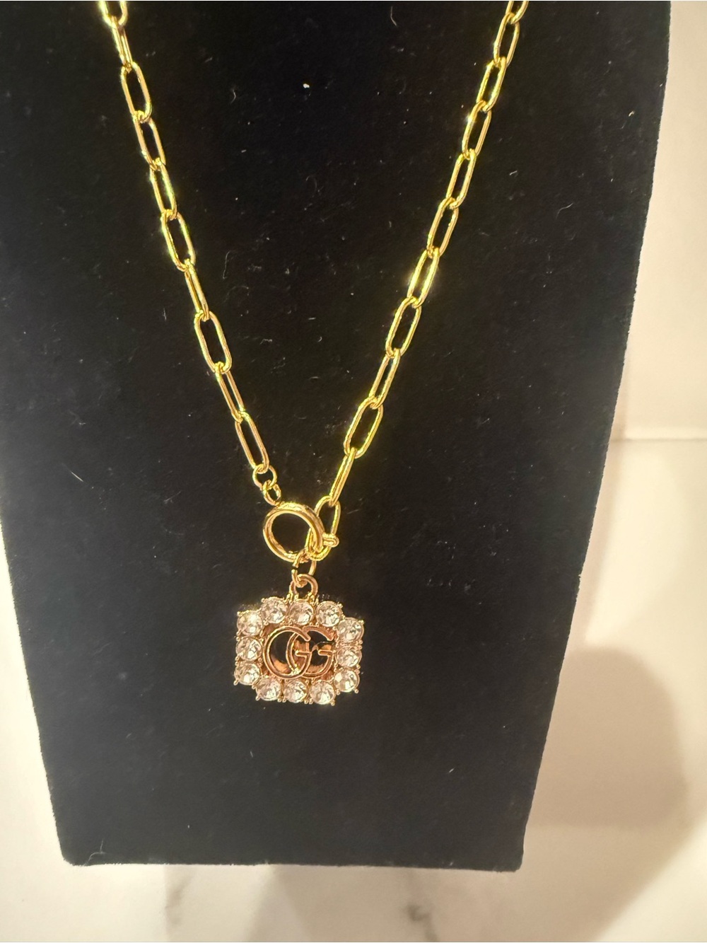 Upcycled Gucci Gold Crystal GG Charm Pendant Necklace - Picture 7 of 12